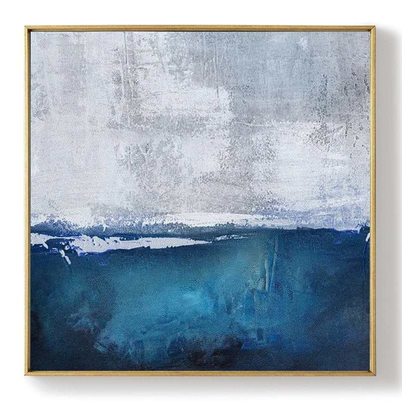 Modern Original Handmade Blue Coastal Abstract Canvas Wall Art J7LI2